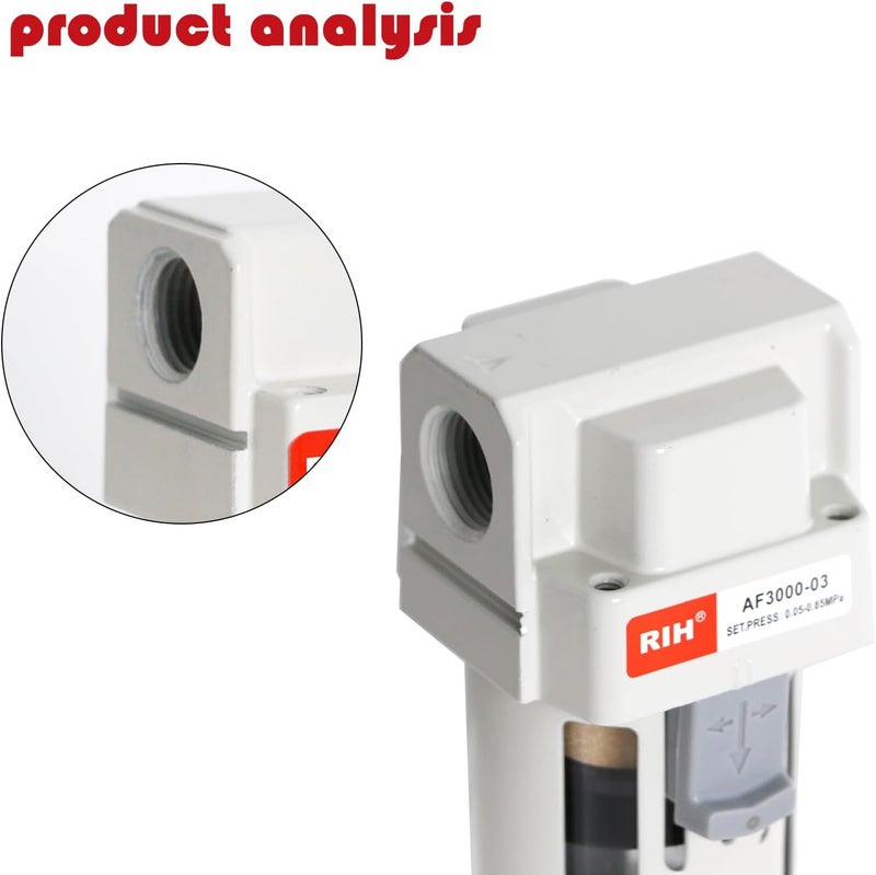 RH 3/8" NPT Air Dryer for Compressor, Air compressor water separator,air compressor filter,AF3000-03 Manual Drain,5 Micron Brass Element, Poly Bowl 0-150 psi 5μm. - Image 4